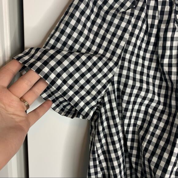 Madewell Surplice Black & White Gingham Short Sleeve Wrap Tie Top Size XXS - Picture 7 of 8